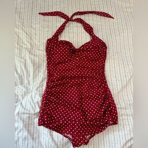 Suddenly Slim by Catalina Red Retro One Piece Swim Suit Size Medium